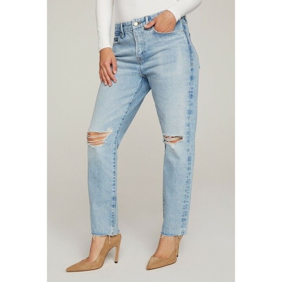 Good American Good Girlfriend Denim Jean 2 26 Distressed Light Blue Wash Raw Hem - Picture 2 of 5
